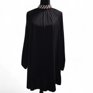 H&M Black Long Sleeve Dress with Embellished Neckline